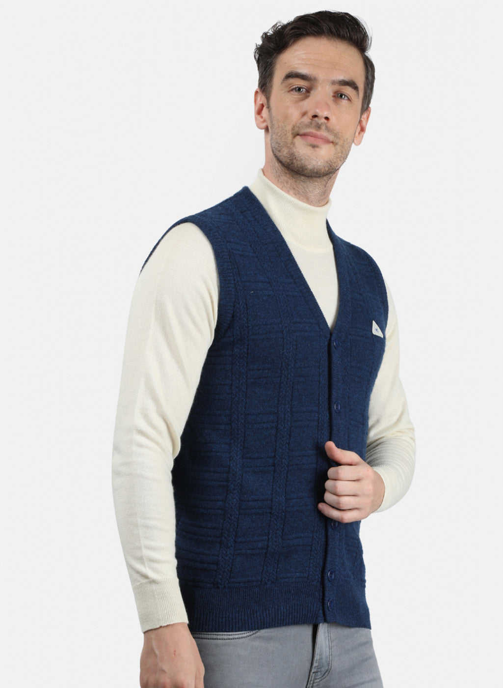 Men Blue Self Design Cardigan