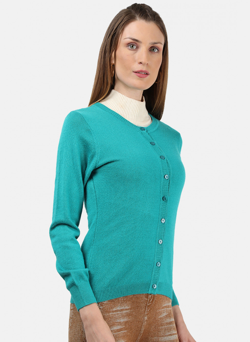 Women Light Green Solid Cardigan