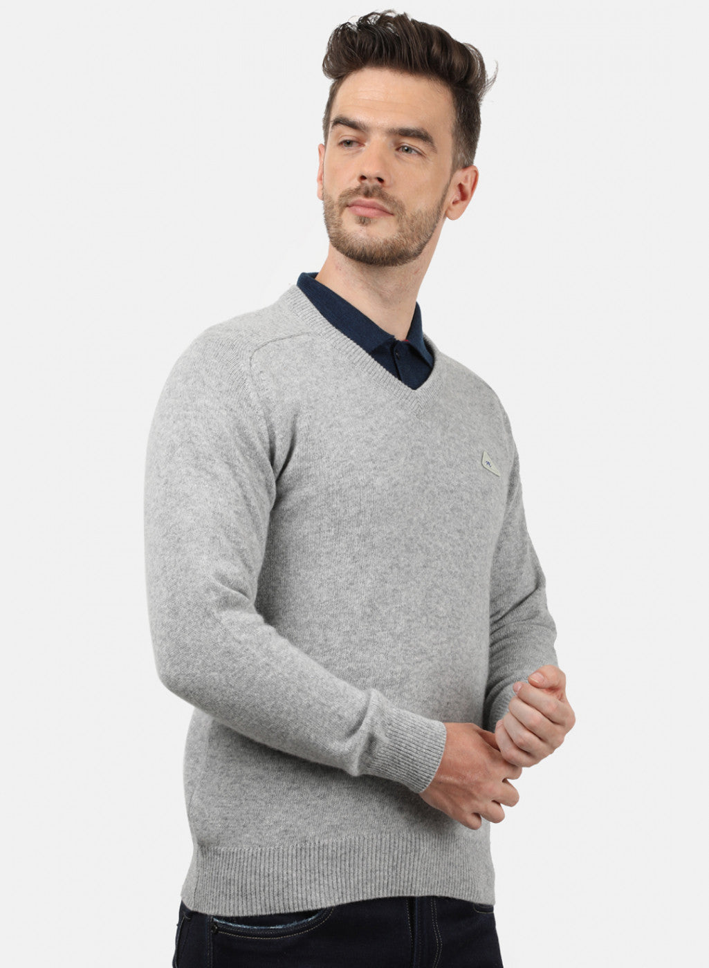 Men Grey Solid Pullover