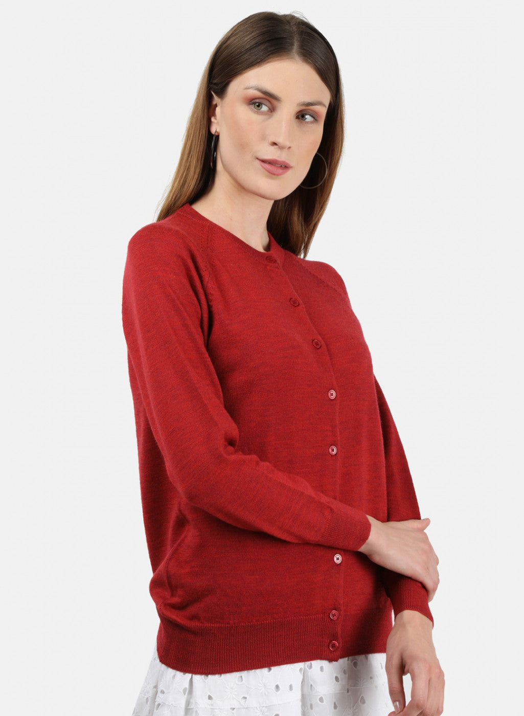 Women Red Solid Cardigan