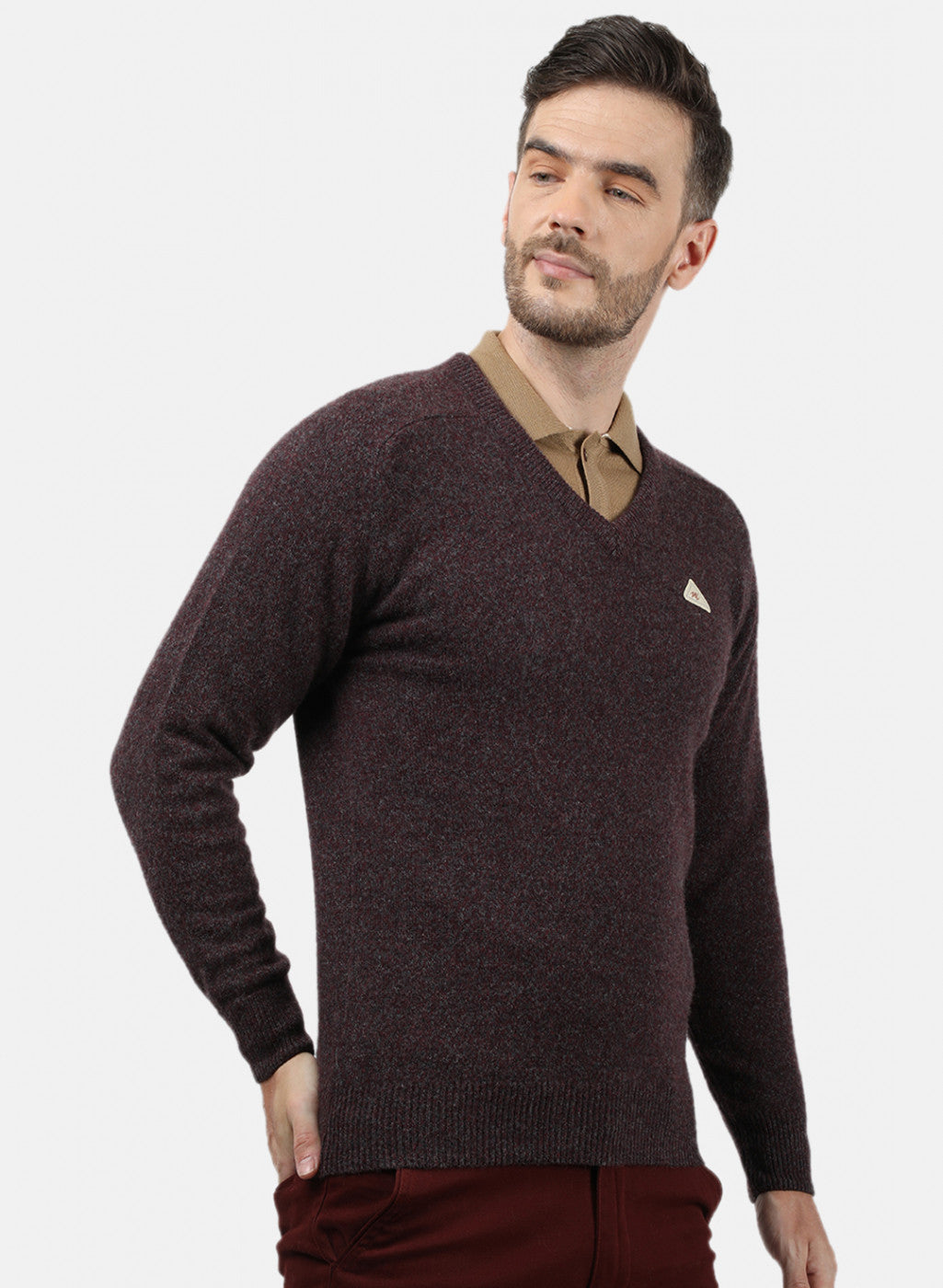 Men Grey & Maroon Solid Pullover