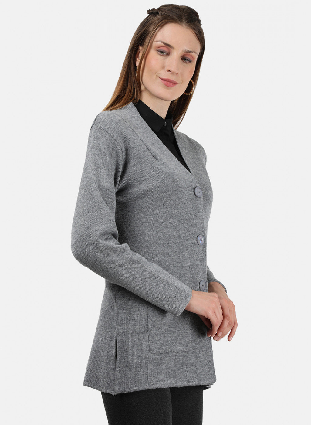 Women Grey Solid Cardigan