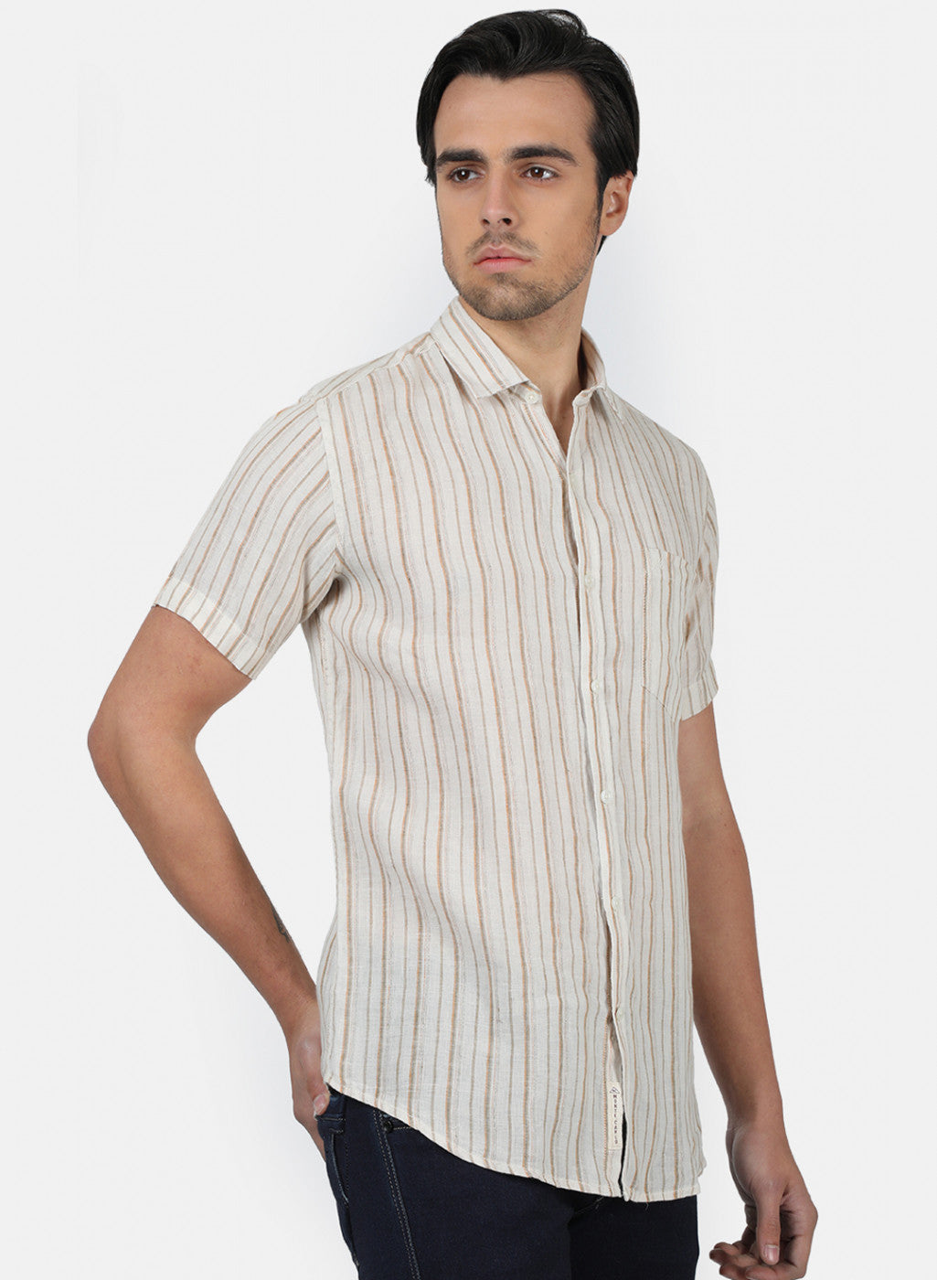 Men Brown Stripe Shirts