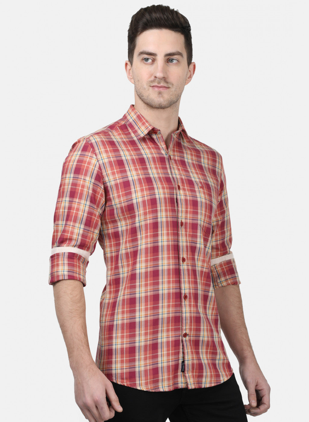 Mens Maroon Check Shirts