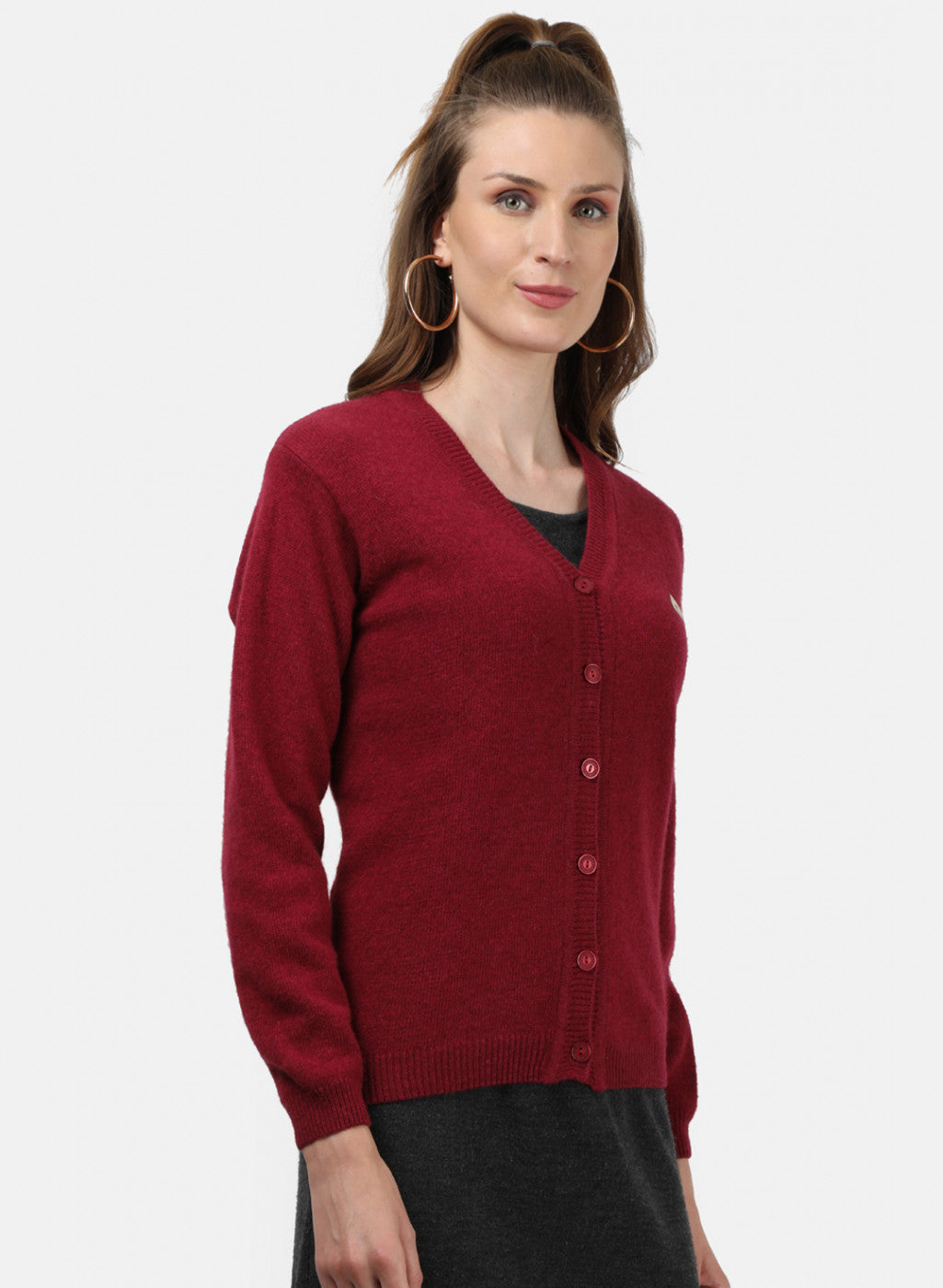 Women Maroon Solid Cardigan