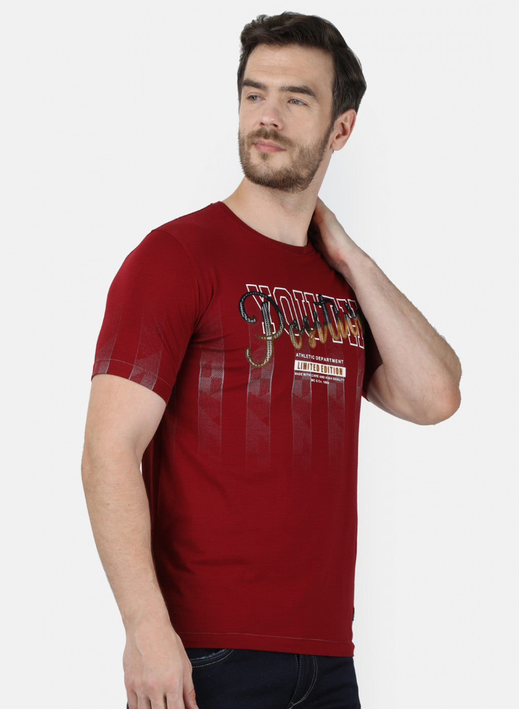 Mens Maroon Printed T-Shirt