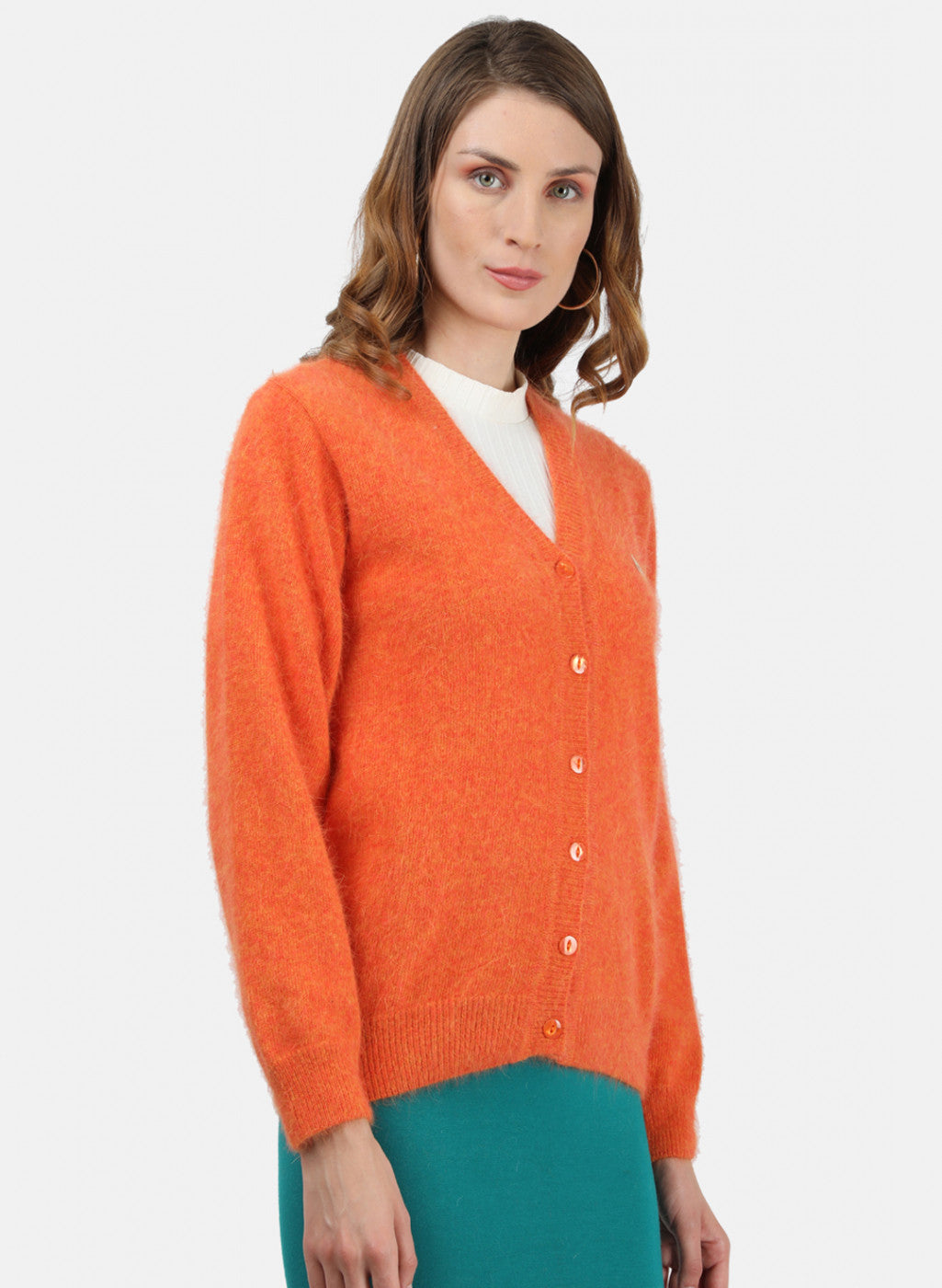 Women Orange Solid Cardigan