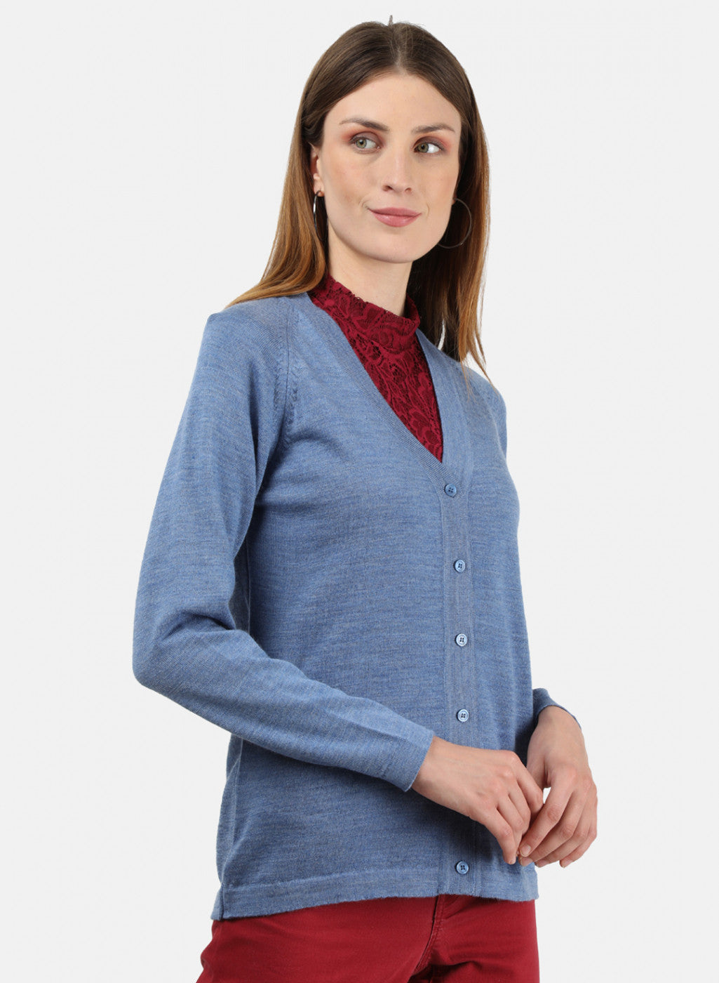 Women Blue Solid Cardigan