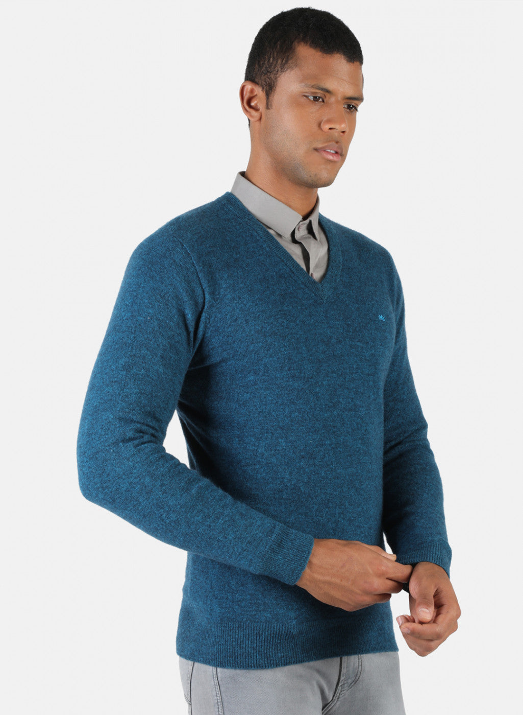 Men Blue Melange Solid Pullover