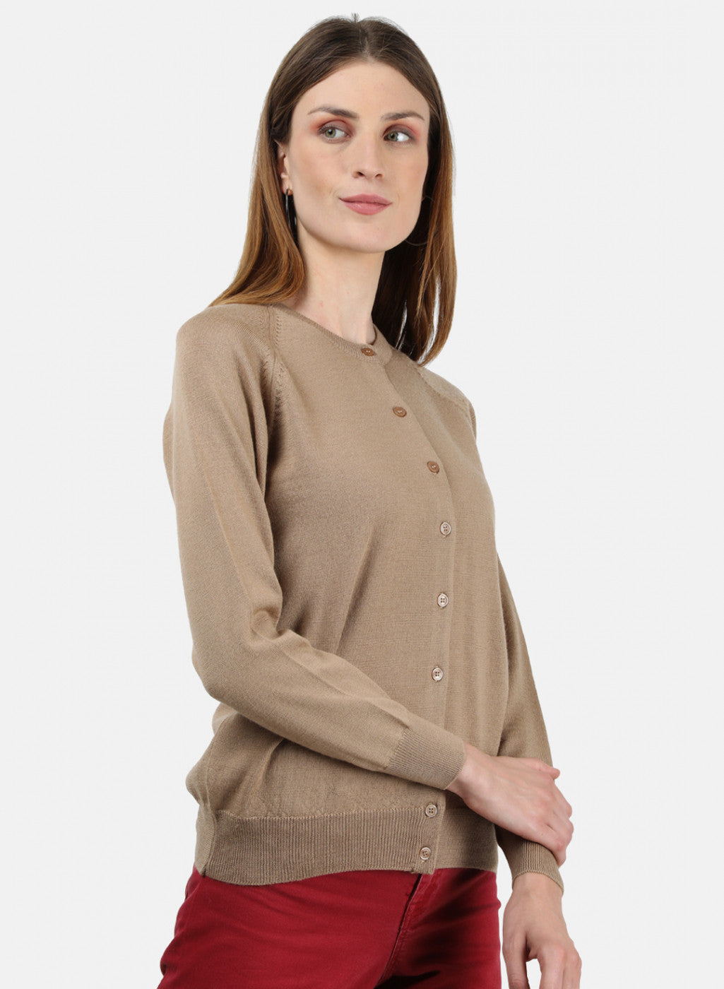 Women Beige Solid Cardigan