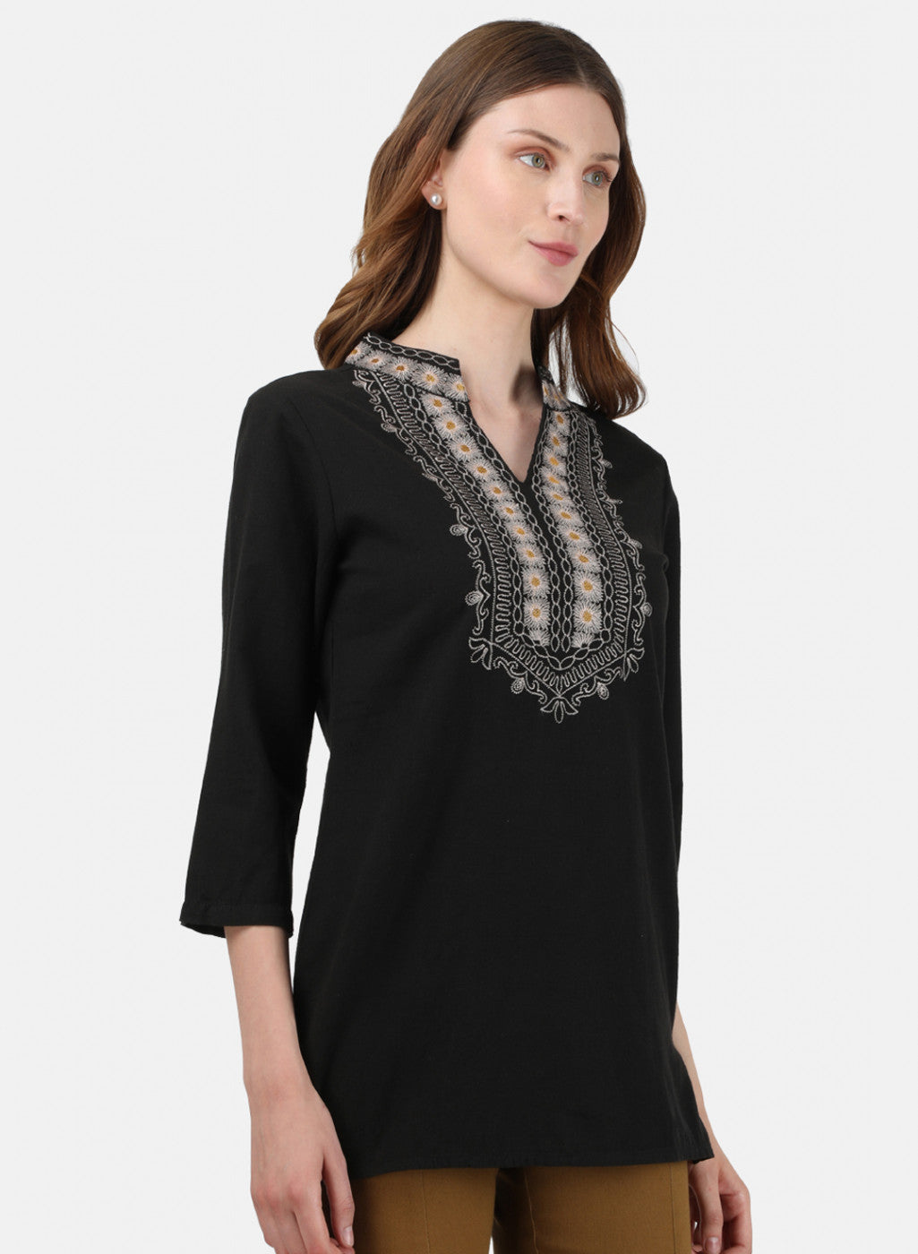 Womens Black Embroidered Top