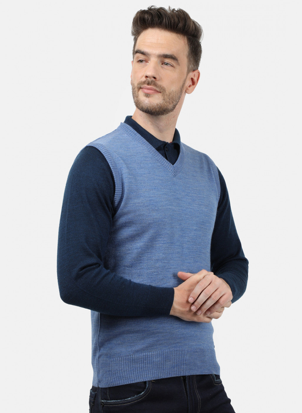 Men Blue Solid Sweater