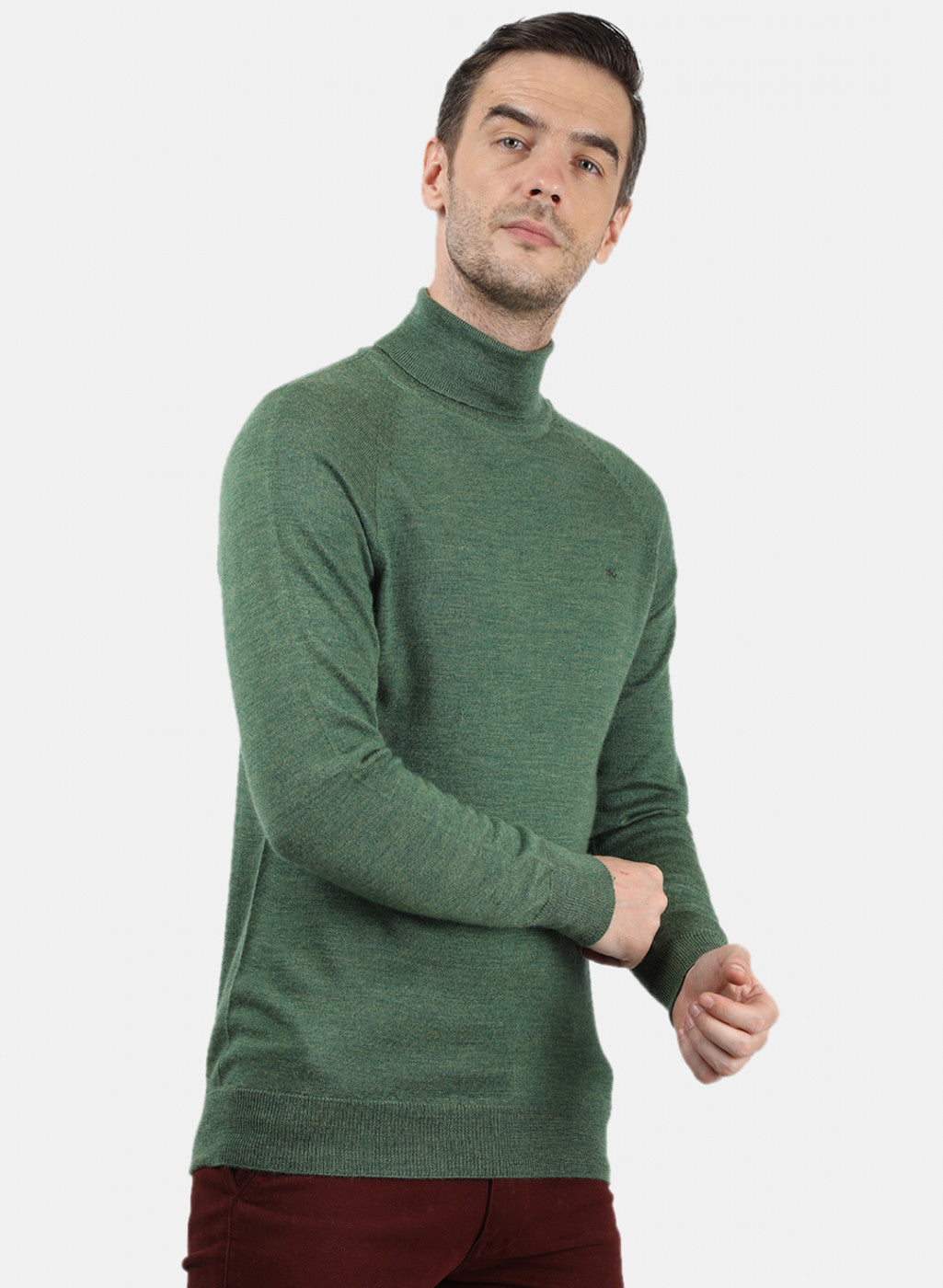 Men Green Melange Solid Pullover