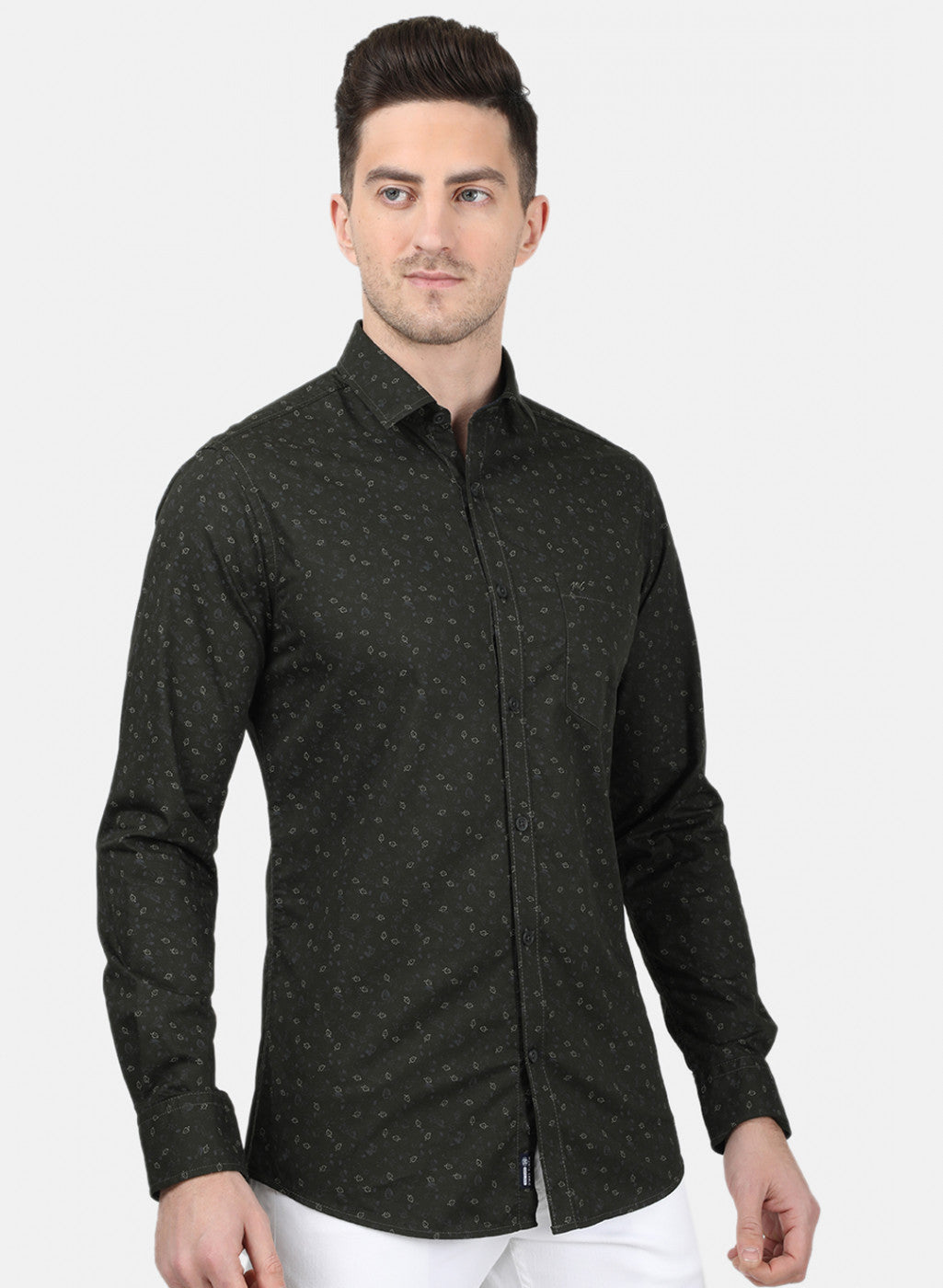 Mens Olive Printed Shirt