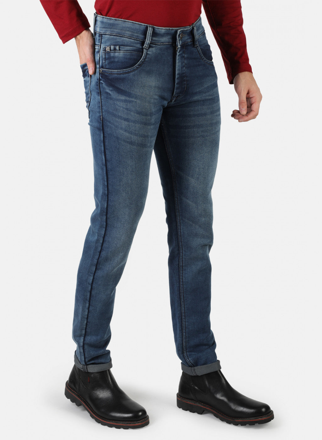 Men Navy Blue Narrow Fit Denim