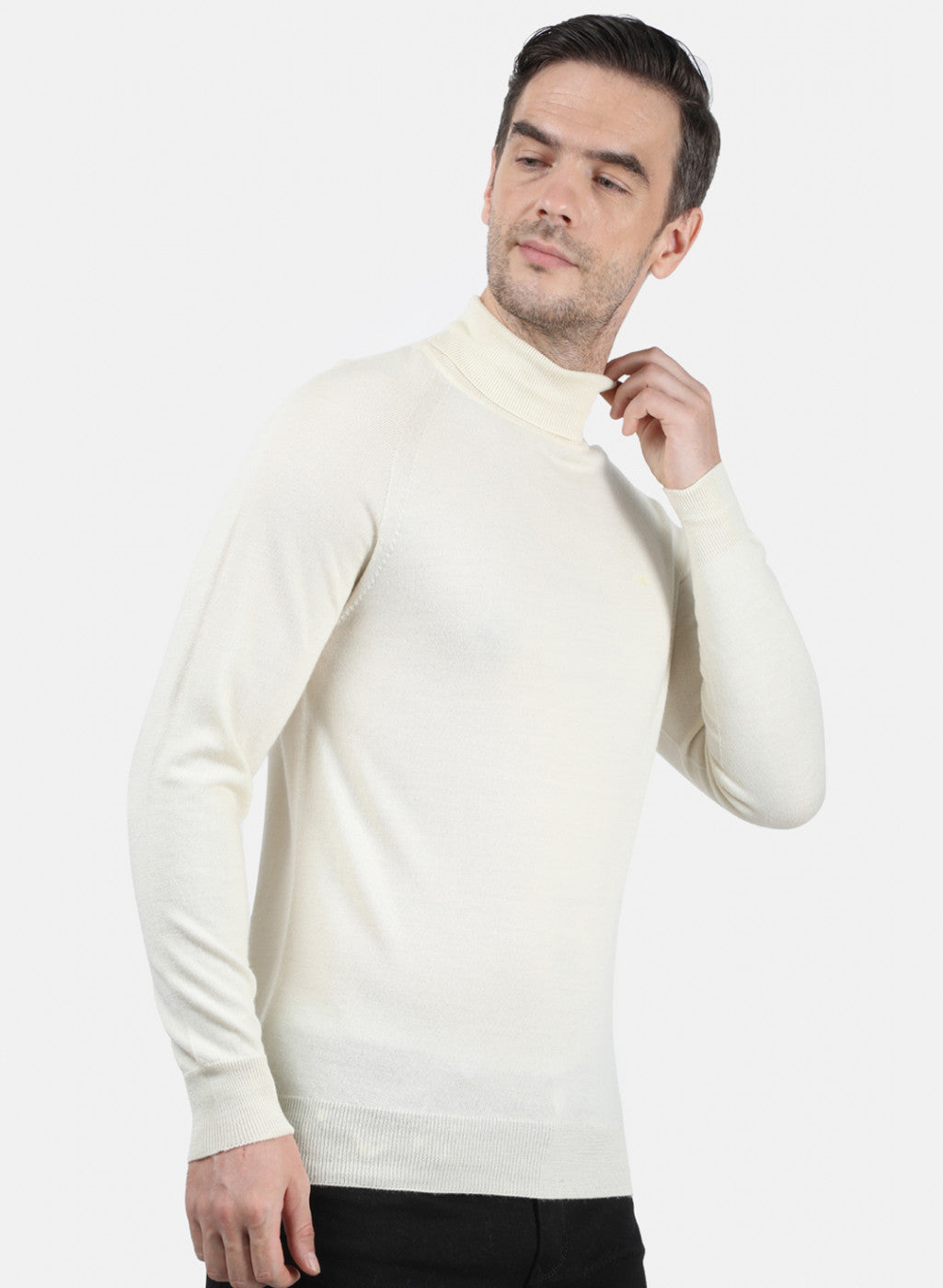 Men Cream Solid Pullover