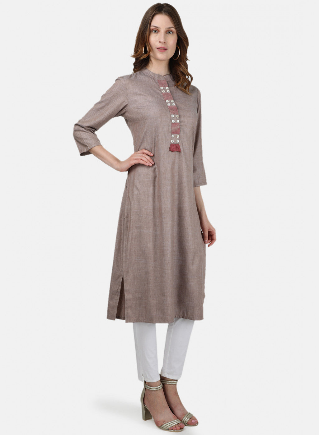 Womens Brown Embroidered Tunic