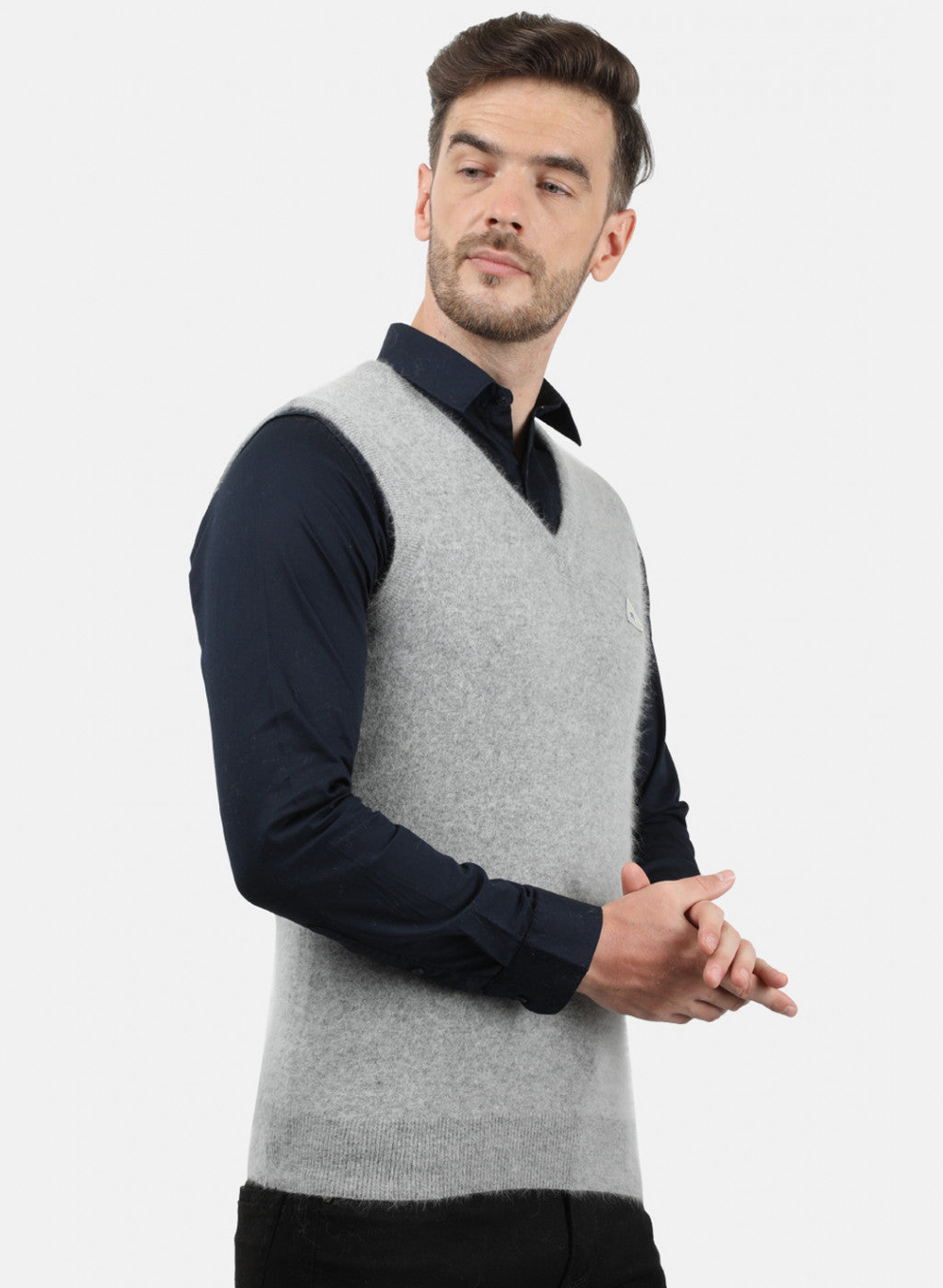 Men Grey Solid Sweater