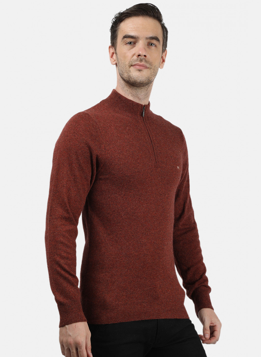 Men Brown & Orange Solid Pullover