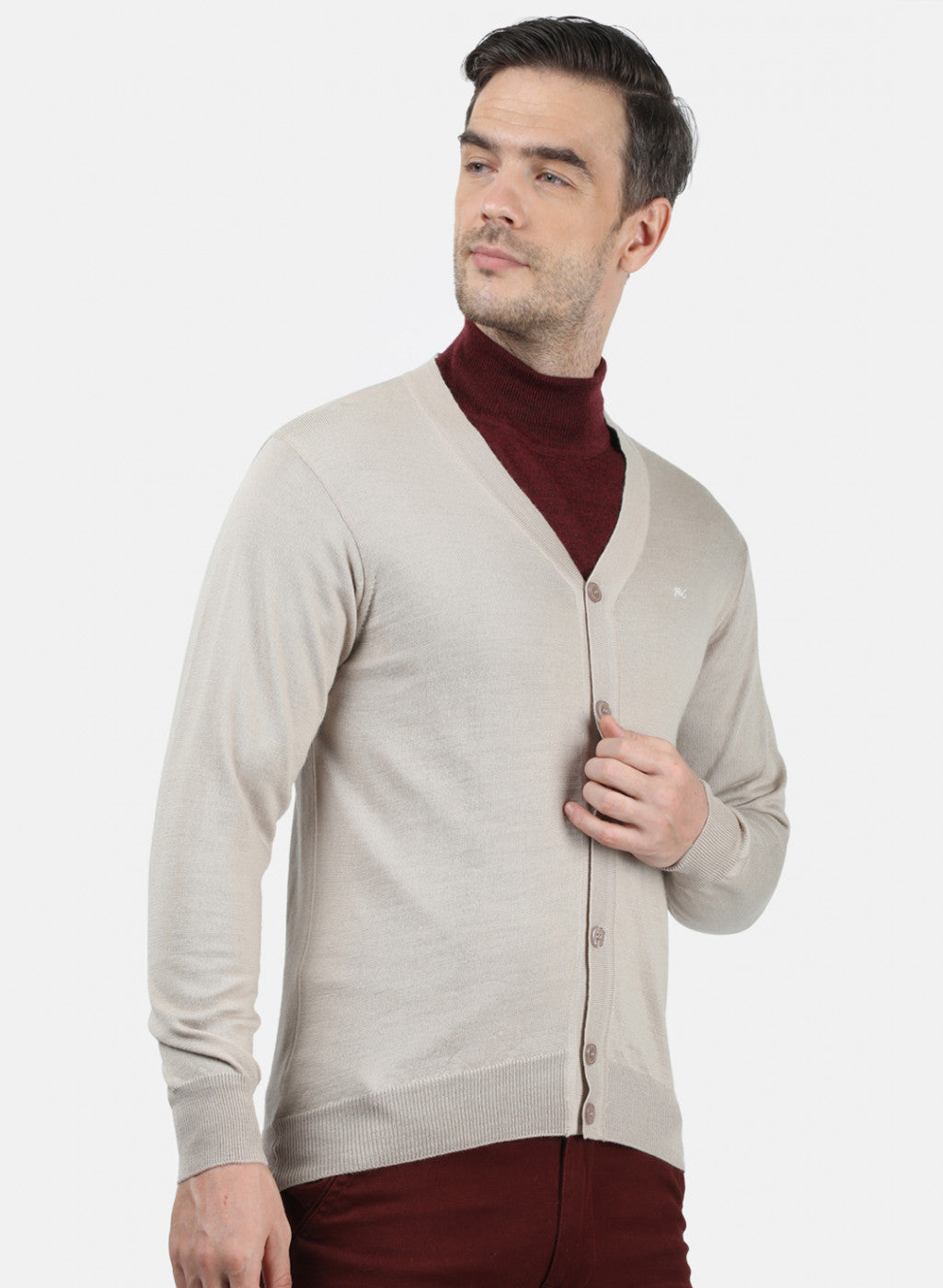 Men Beige Solid Cardigan