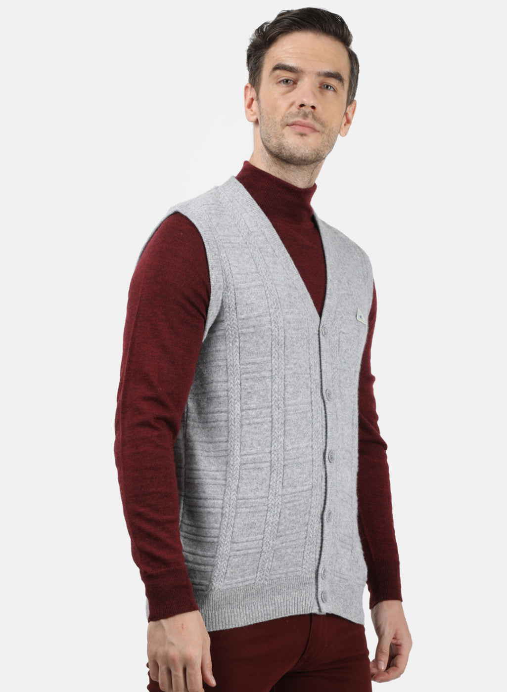 Men Grey Self Design Cardigan