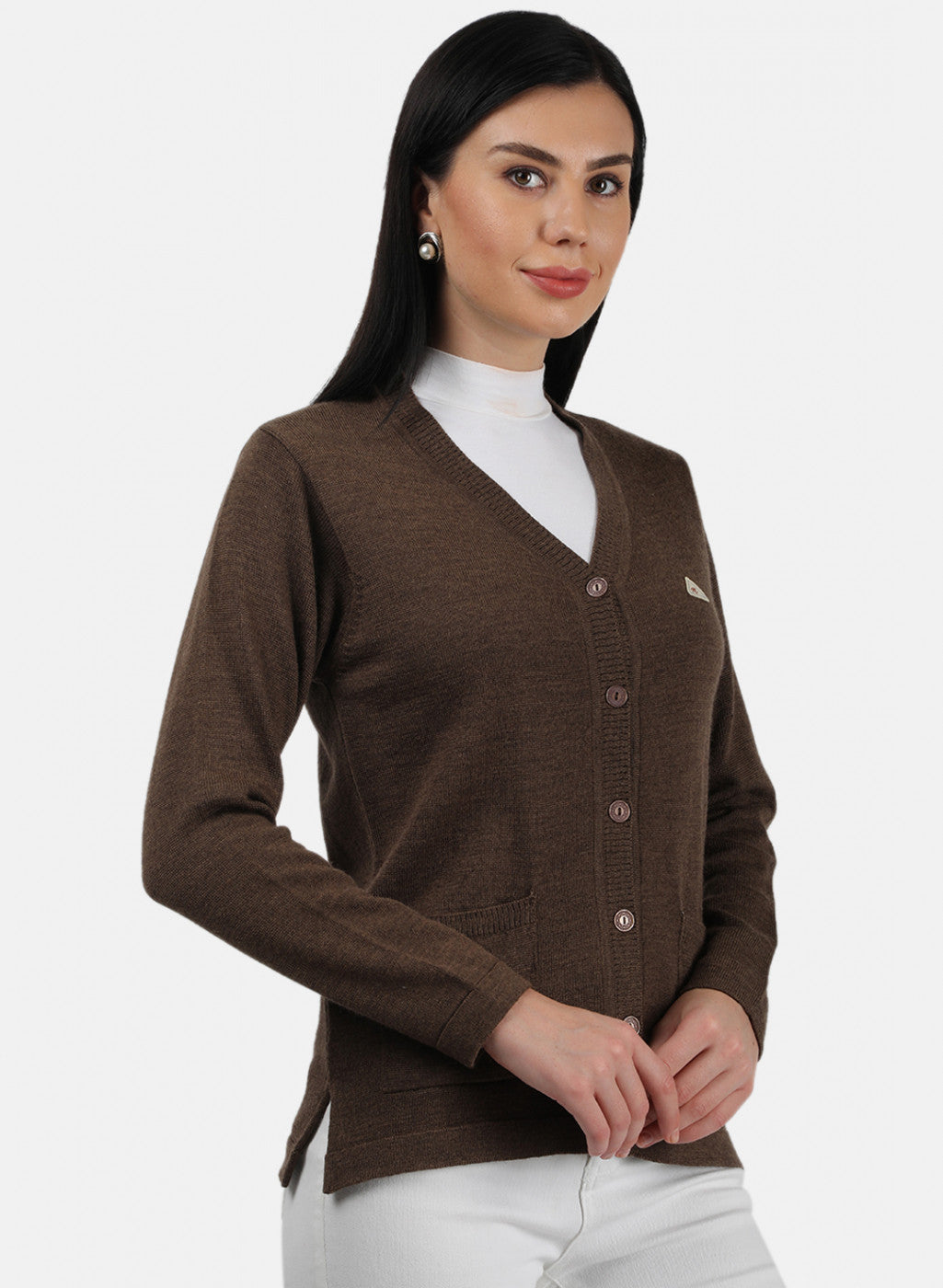 Women Brown Solid Cardigan