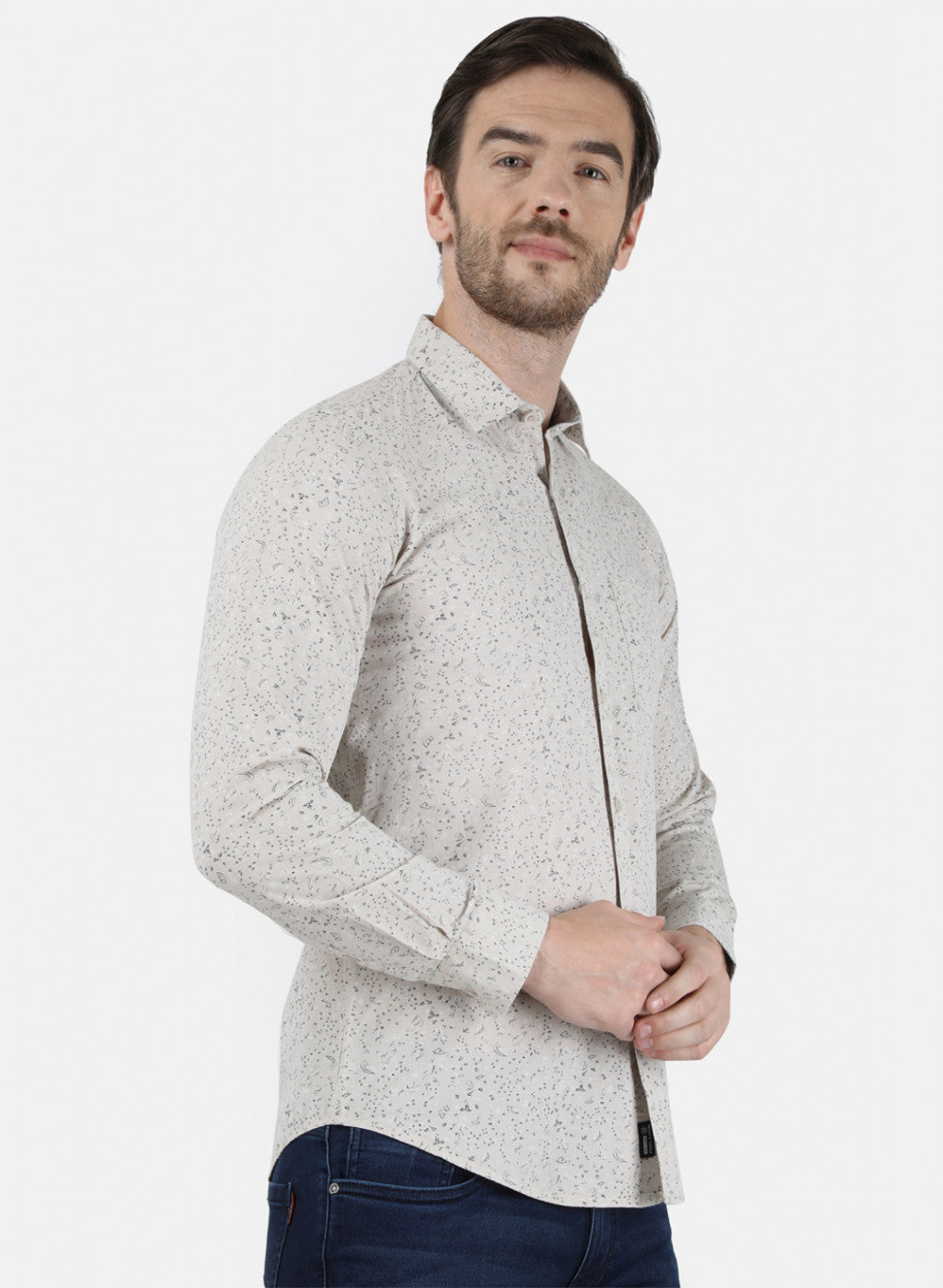 Mens Beige Printed Shirt