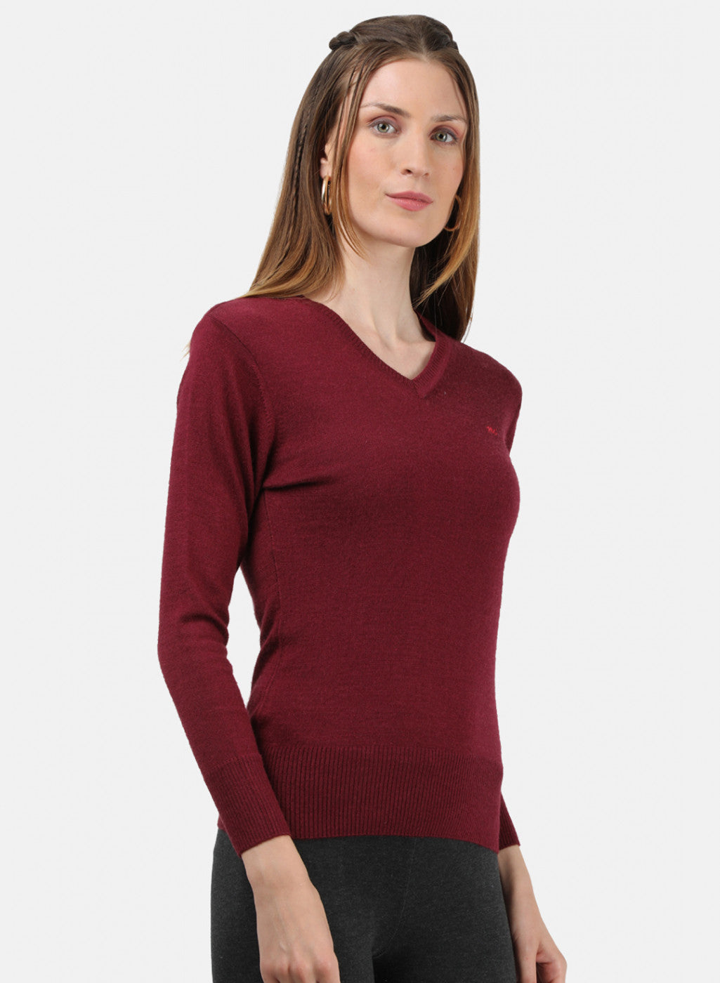 Women Maroon V Neck Top