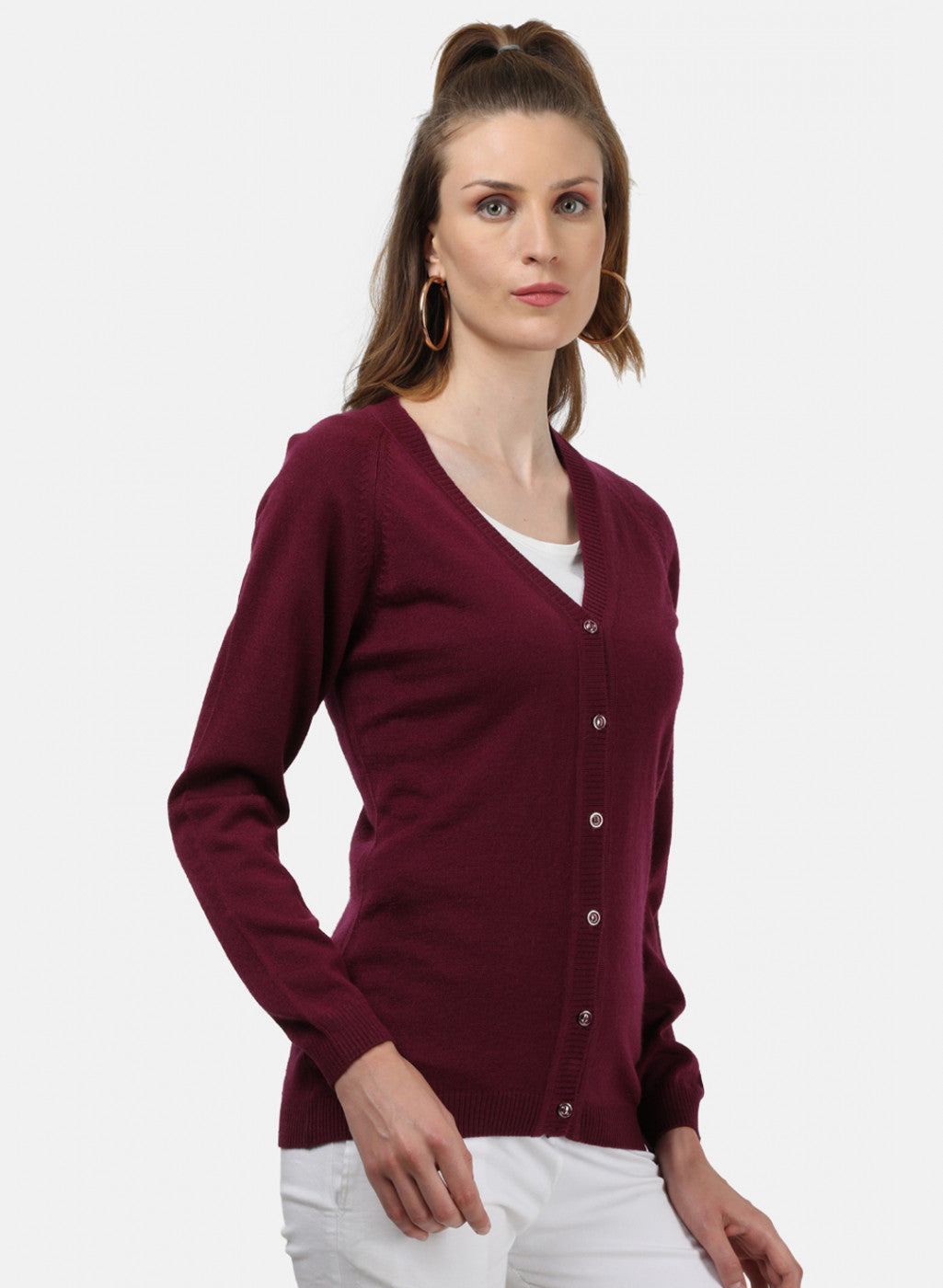 Women Purple Solid Cardigan