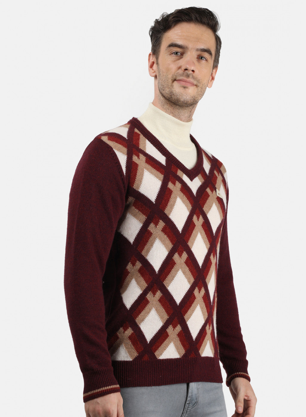 Men Brown & White Solid Pullover