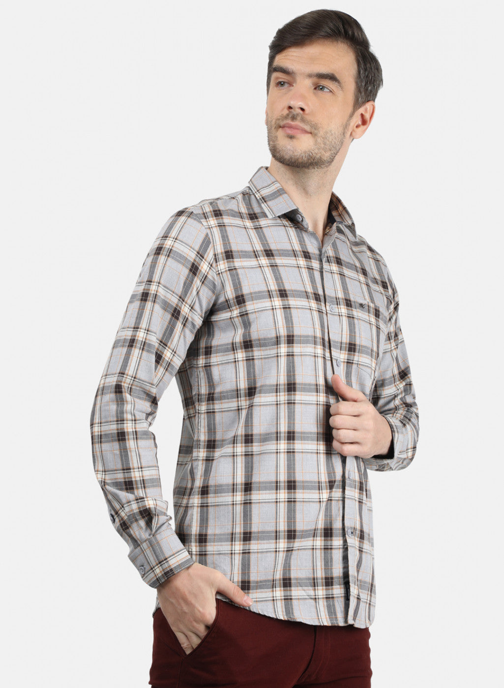 Men Grey Check Shirt