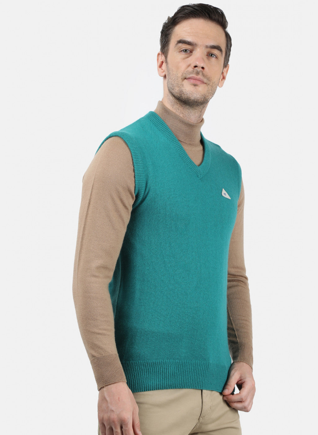 Men Sea Green Solid Sweater