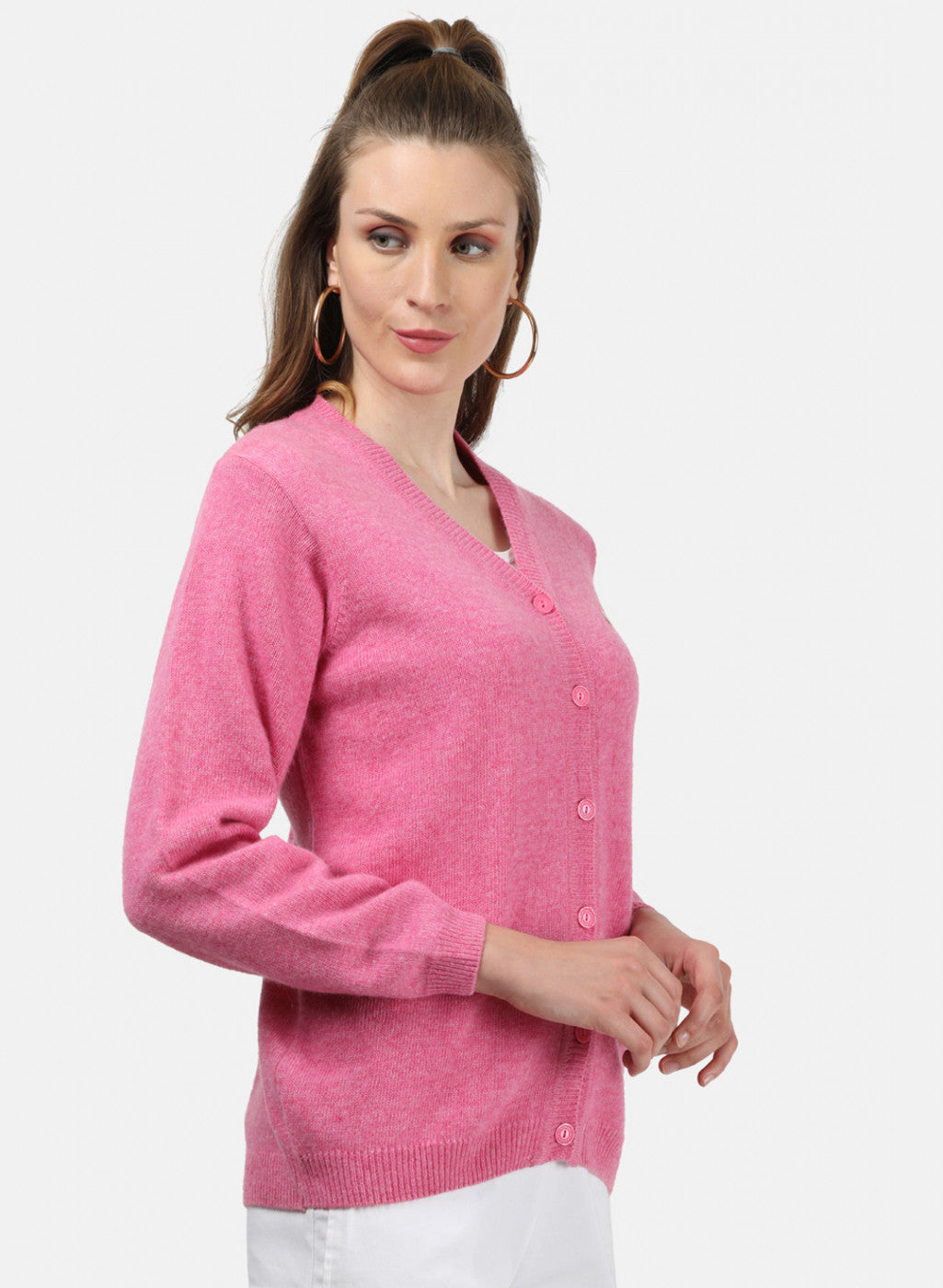 Women Pink Solid Cardigan