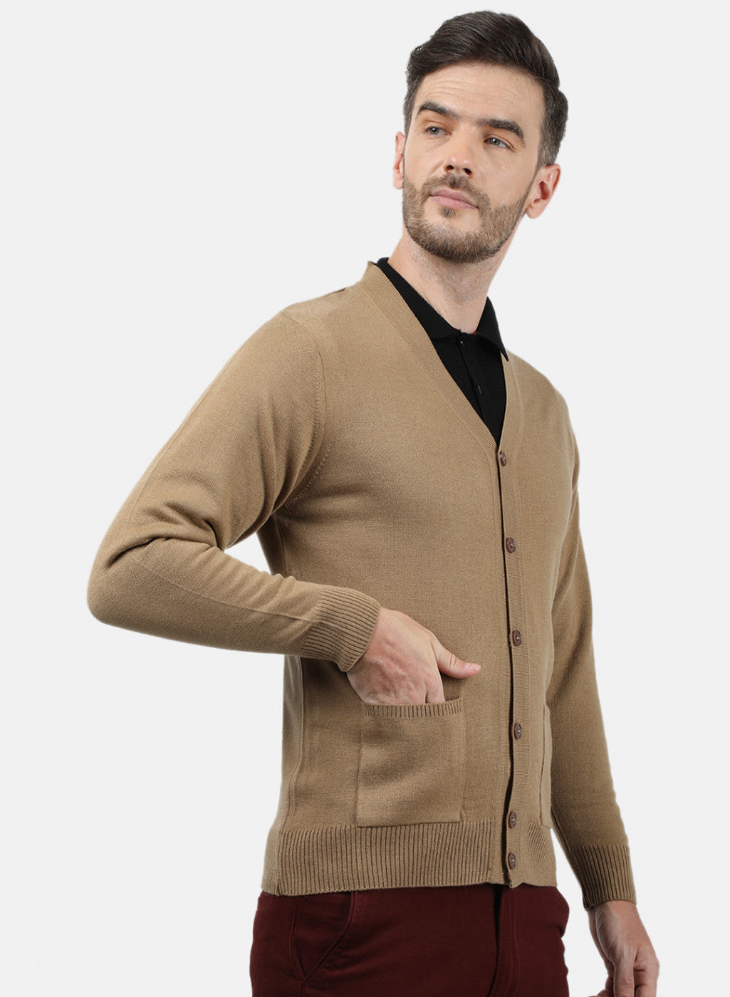 Men Beige Solid Cardigan