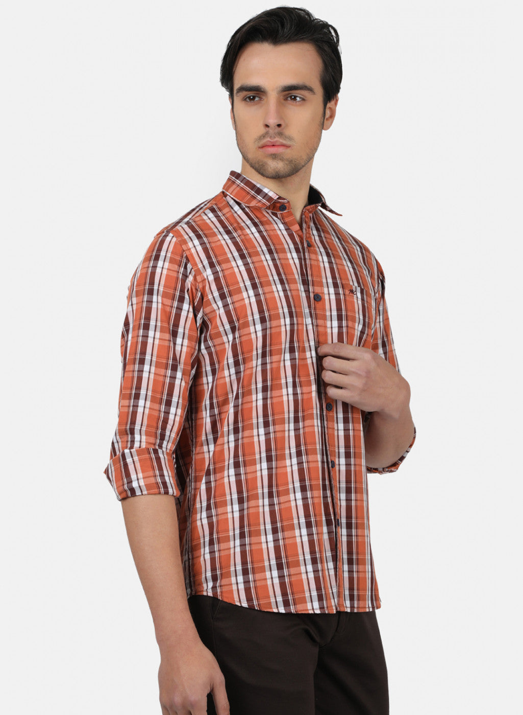 Men Orange Check Shirts