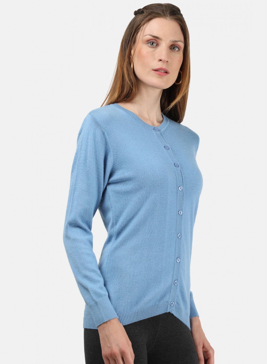 Women Sky Blue Solid Cardigan