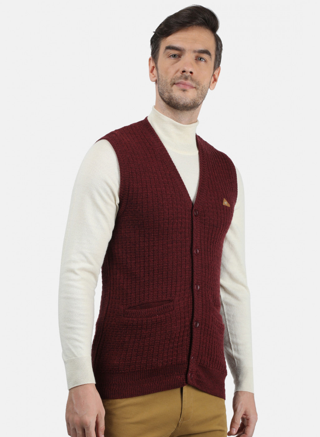 Men Maroon Self Design Cardigan