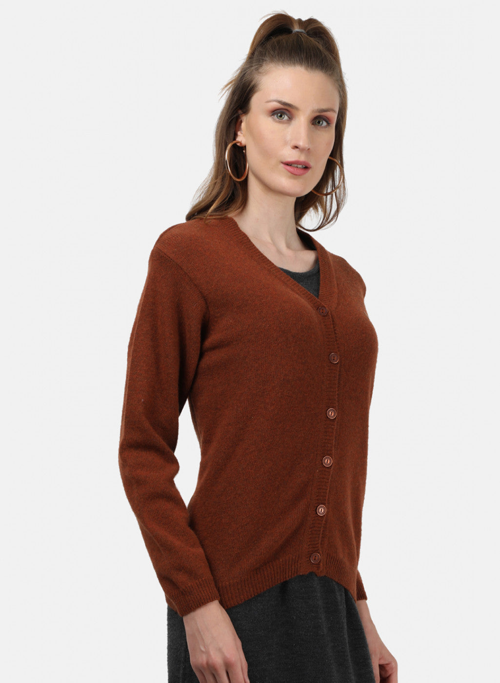 Women Brown Solid Cardigan