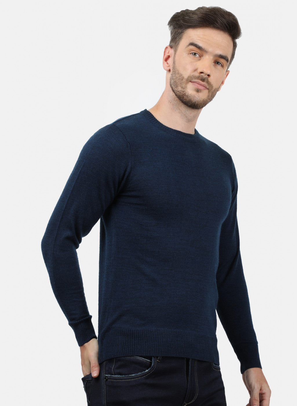 Men NAvy Blue Solid Pullover