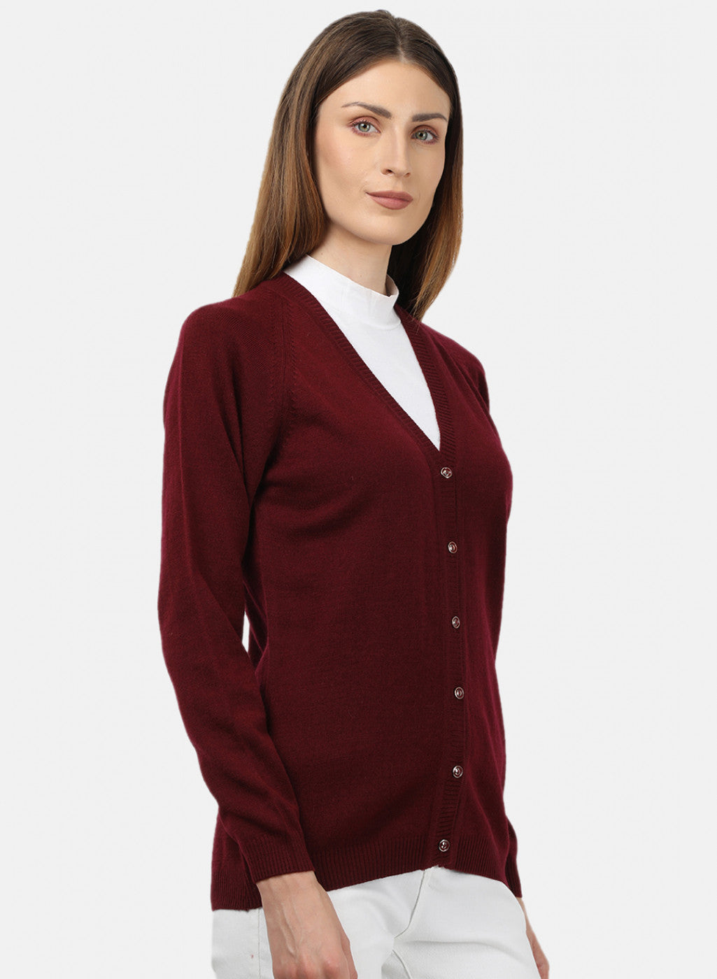 Women Maroon Solid Cardigan