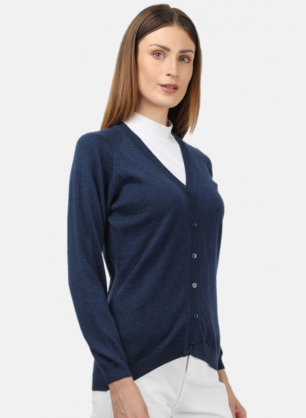 Women Navy Blue Solid Cardigan