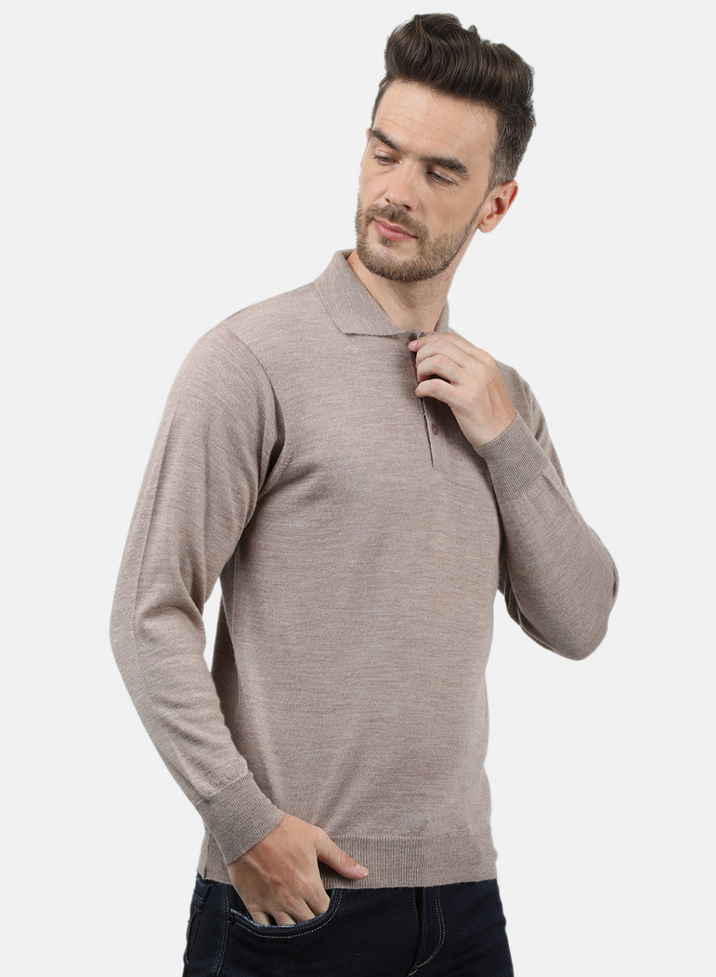 Men Beige Collar T-Shirt