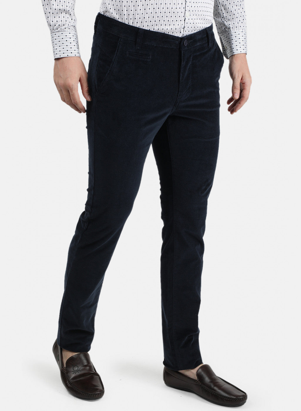 Men Navy Blue Solid Trouser