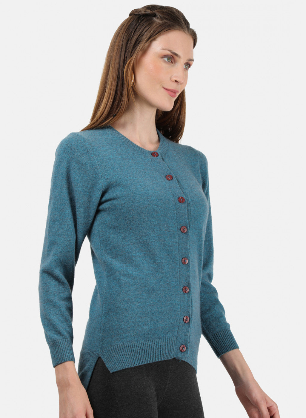 Women Blue Solid Cardigan