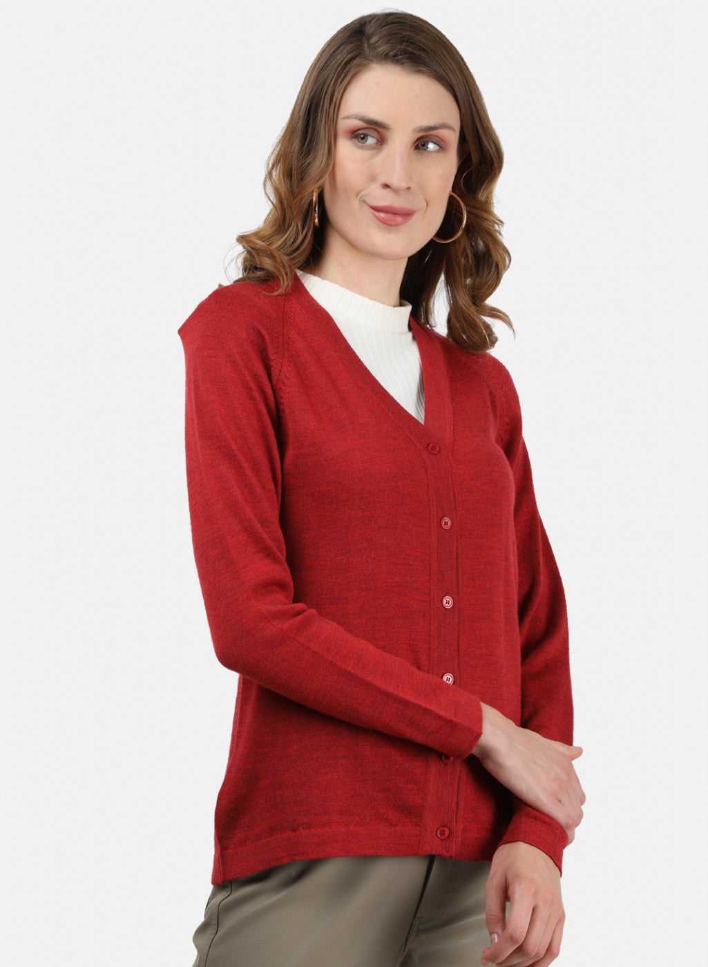 Women Red Solid Cardigan