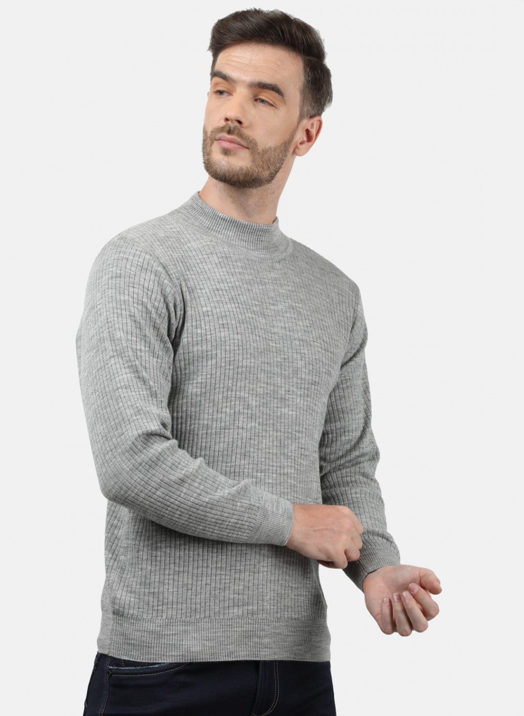 Men Grey Solid Pullover