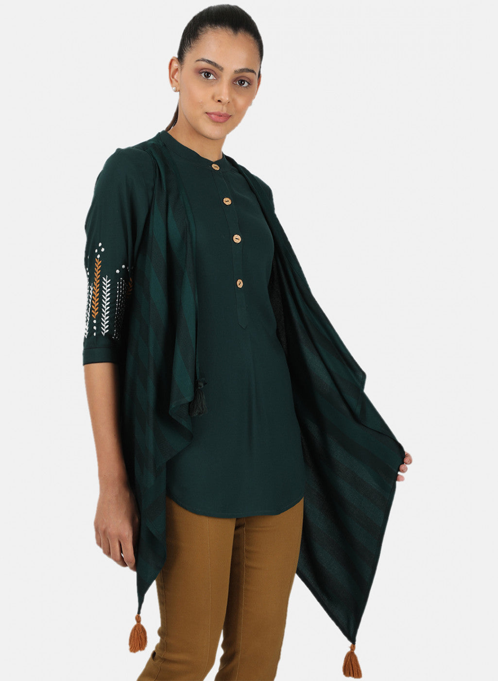 Womens Green Printed Shrug