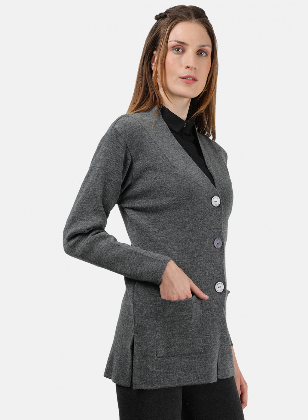 Women Grey Solid Cardigan