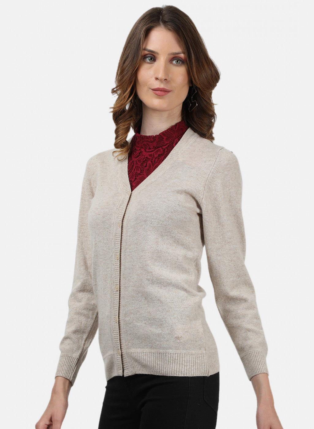 Women Beige Solid Cardigan