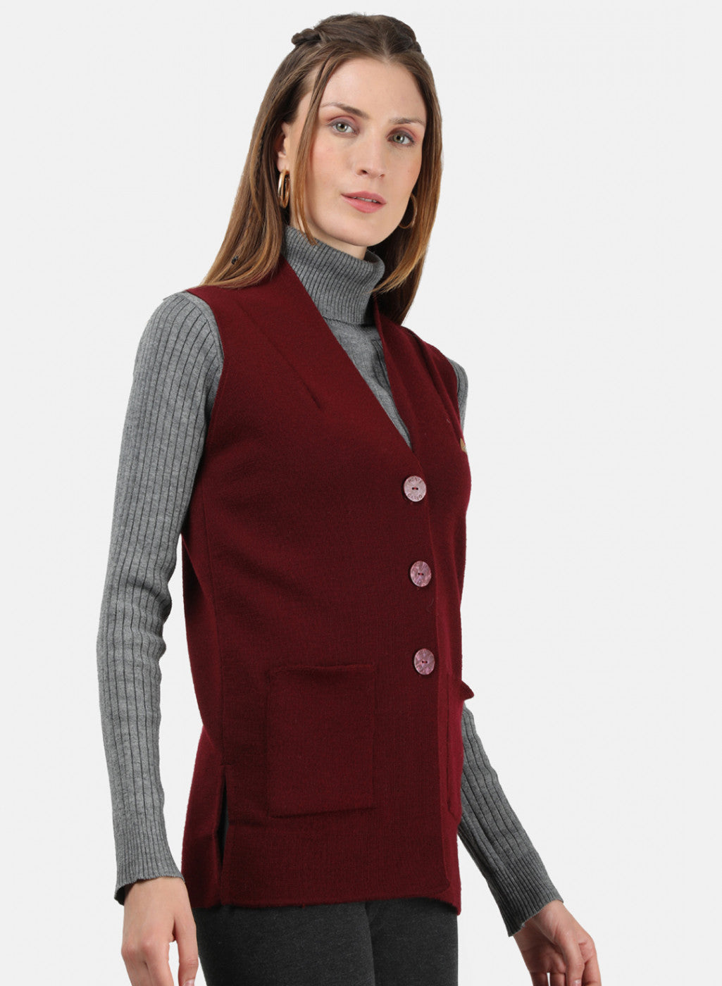 Women Maroon Solid Cardigan